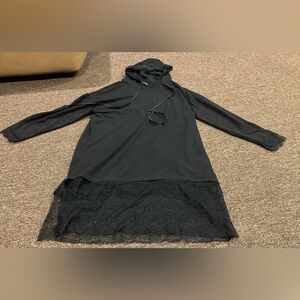 EUC Zara Colllection L Black Hooded Dress with Lace Hem long sleeves